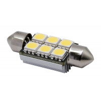 SV 8,5 10X36mm 6 LED салонная 12V  с обманкой 5000К ( Белый) . Корея(1 ШТ)