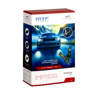 Светодиодные лампы MTF Light серия IMPRESS, H7, 12V, 21W, 2100LM, 6000K,(размер штатн. лампы), к-кт.