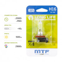 Галогенная лампа MTF light H16 12V 19W LONG LIFE x4 блистер Галогенная лампа MTF light H16 12V 19W LONG LIFE x4 блистер