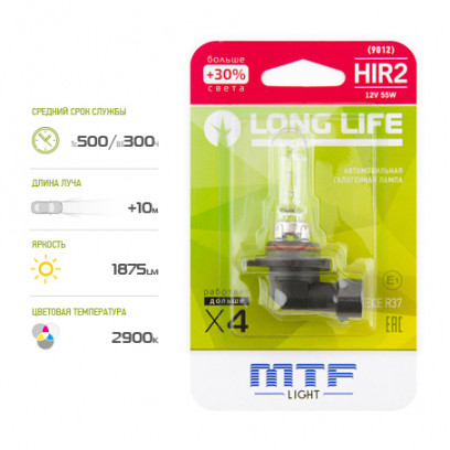 Галогенная лампа MTF light HIR2 9012 12V 55W LONG LIFE x4 блистер