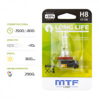 Галогенная лампа MTF light H8 12V 35W LONG LIFE x4 блистер
