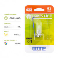 Галогенная лампа MTF light H3 12V 55W LONG LIFE x4 блистер Галогенная лампа MTF light H3 12V 55W LONG LIFE x4 блистер