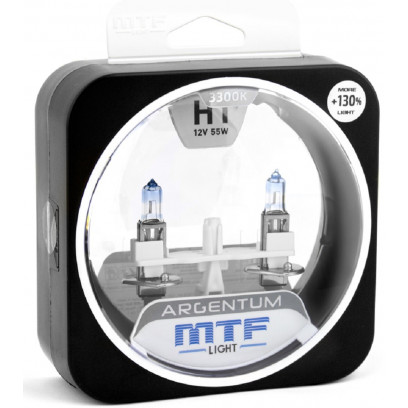 Галогенные автолампы MTF Light серия ARGENTUM +130% H1, 12V, 55W, комп.