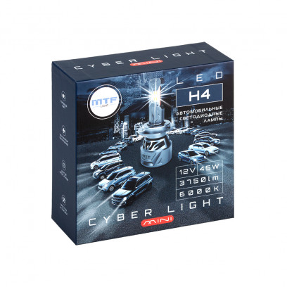 Светодиодные лампы MTF Light серия CYBER LIGHT MINI H4/19, 12V, 45W, 3750LM, 6000K, кулер, к-т.